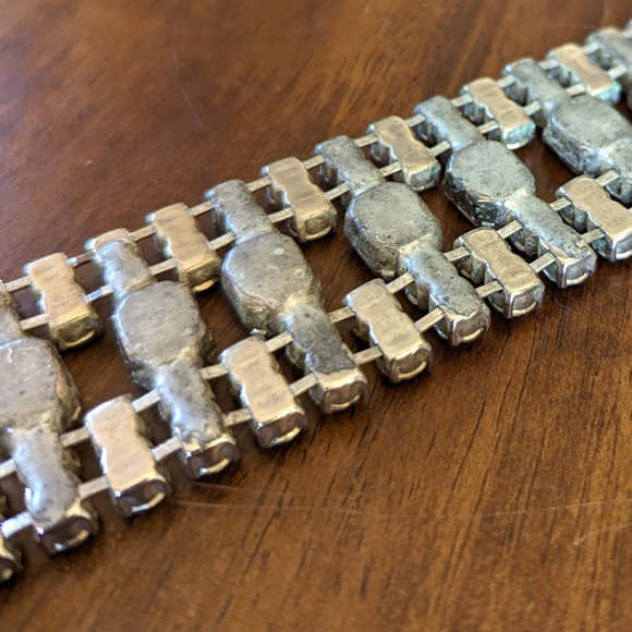 Aurora Borealis Clear Rhinestone Cuff Bracelet 5 Rows Statement Piece 60s 8.75" - Picture 13 of 13